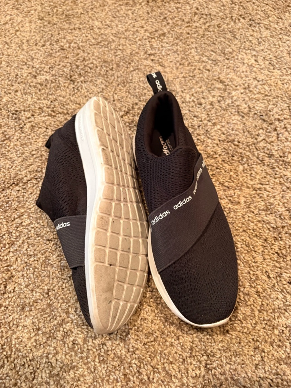 adidas Men’s Black Slip-On Athletic Sneakers with White Sole